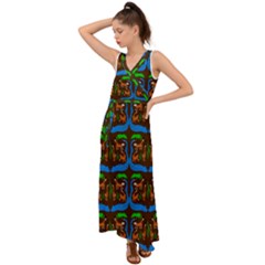 Foxes Pattern V-neck Chiffon Maxi Dress