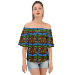 Foxes Pattern Off Shoulder Short Sleeve Top