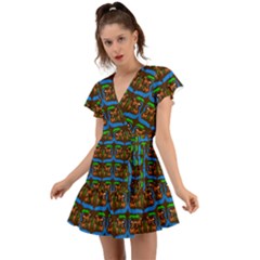 Foxes Pattern Flutter Sleeve Wrap Dress by bloomingvinedesign