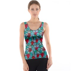 Red And Blue Green Floral Pattern Tank Top by bloomingvinedesign