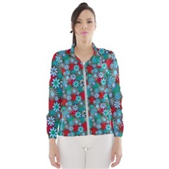 Red And Blue Green Floral Pattern Women s Windbreaker by bloomingvinedesign