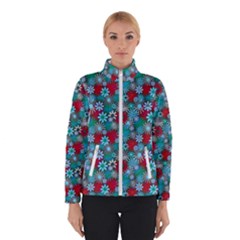 Red And Blue Green Floral Pattern Winter Jacket by bloomingvinedesign