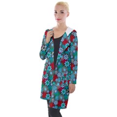 Red And Blue Green Floral Pattern Hooded Pocket Cardigan by bloomingvinedesign