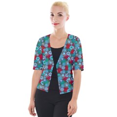 Red And Blue Green Floral Pattern Cropped Button Cardigan by bloomingvinedesign