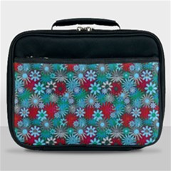 Red And Blue Green Floral Pattern Lunch Bag by bloomingvinedesign