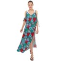 Red and Blue Green Floral Pattern Maxi Chiffon Cover Up Dress View1