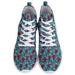 Red And Blue Green Floral Pattern Men s Lightweight High Top Sneakers by bloomingvinedesign