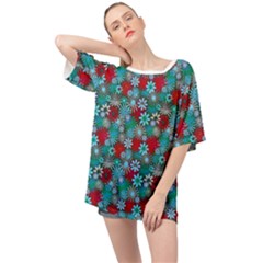 Red And Blue Green Floral Pattern Oversized Chiffon Top