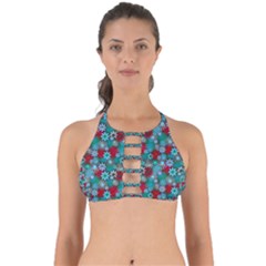 Red And Blue Green Floral Pattern Perfectly Cut Out Bikini Top