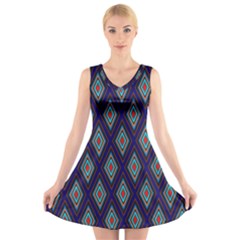 Colorful Diamonds Pattern3 V-neck Sleeveless Dress by bloomingvinedesign