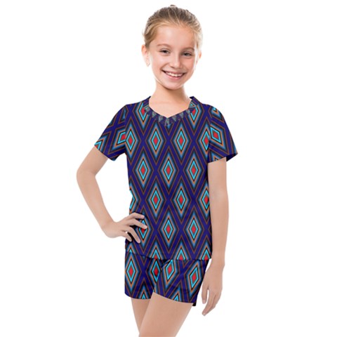 Colorful Diamonds Pattern3 Kids  Mesh Tee And Shorts Set by bloomingvinedesign