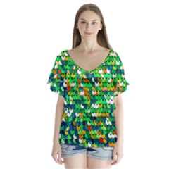 Funky Sequins V-neck Flutter Sleeve Top by essentialimage