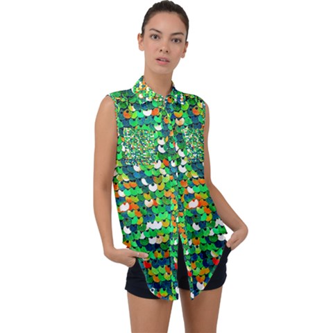 Funky Sequins Sleeveless Chiffon Button Shirt by essentialimage