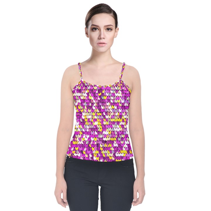 Funky Sequins Velvet Spaghetti Strap Top