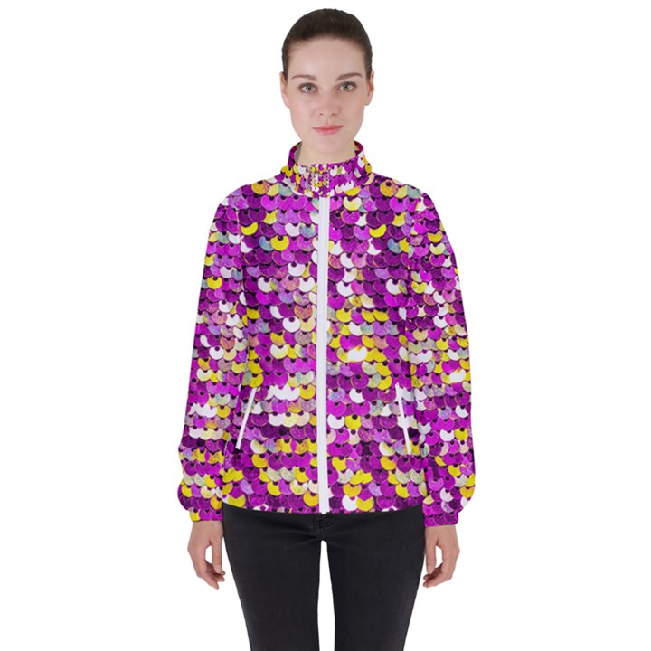 Funky Sequins Women s High Neck Windbreaker