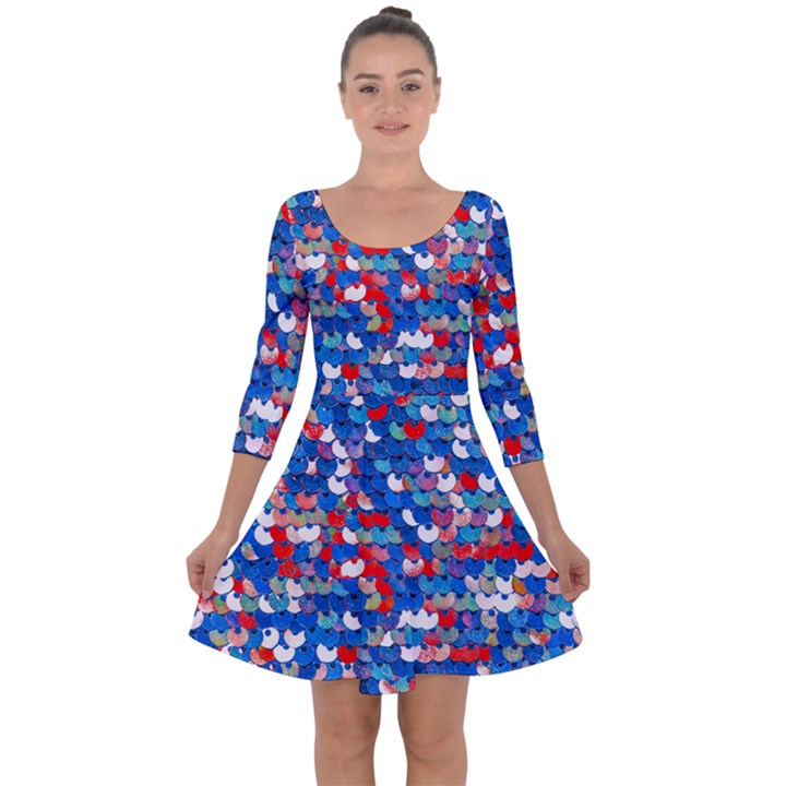 Funky Sequins Quarter Sleeve Skater Dress