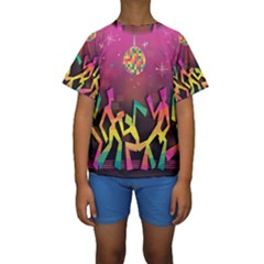 Dancing Colorful Disco Kids  Short Sleeve Swimwear