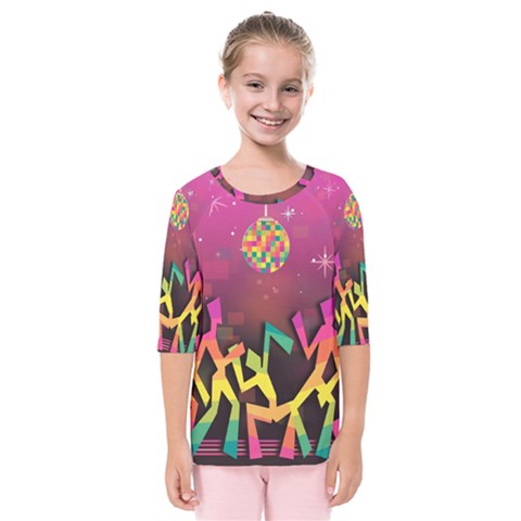 Dancing Colorful Disco Kids  Quarter Sleeve Raglan Tee by Bajindul