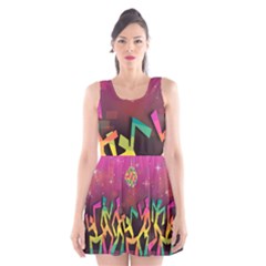 Dancing Colorful Disco Scoop Neck Skater Dress by Bajindul