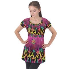 Dancing Colorful Disco Puff Sleeve Tunic Top