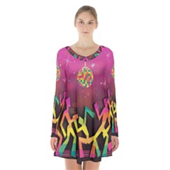 Dancing Colorful Disco Long Sleeve Velvet V-neck Dress