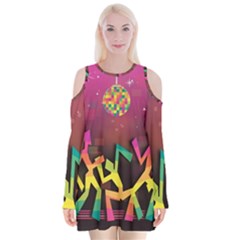 Dancing Colorful Disco Velvet Long Sleeve Shoulder Cutout Dress