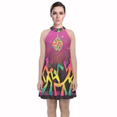 Dancing Colorful Disco Velvet Halter Neckline Dress 