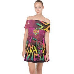 Dancing Colorful Disco Off Shoulder Chiffon Dress