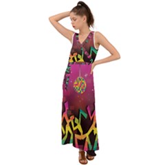 Dancing Colorful Disco V-neck Chiffon Maxi Dress by Bajindul