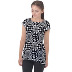 Fabric Geometric Shape Cap Sleeve High Low Top