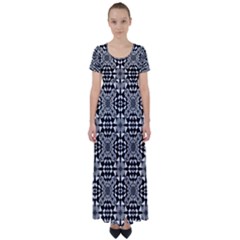 Fabric Geometric Shape High Waist Short Sleeve Maxi Dress