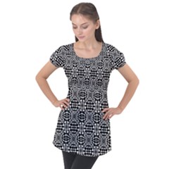 Fabric Geometric Shape Puff Sleeve Tunic Top by HermanTelo