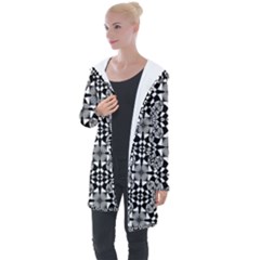 Fabric Geometric Shape Longline Hooded Cardigan by HermanTelo