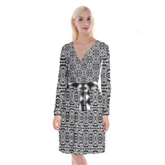 Fabric Geometric Shape Long Sleeve Velvet Front Wrap Dress