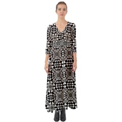 Fabric Geometric Shape Button Up Boho Maxi Dress