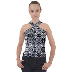 Fabric Geometric Shape Cross Neck Velour Top by HermanTelo