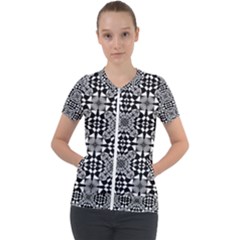 Fabric Geometric Shape Short Sleeve Zip Up Jacket by HermanTelo