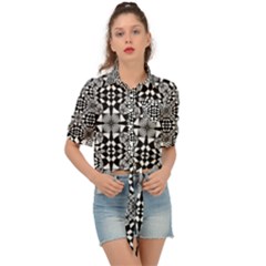 Fabric Geometric Shape Tie Front Shirt 