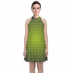 Hexagon Background Plaid Velvet Halter Neckline Dress  by Mariart