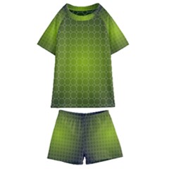 Hexagon Background Plaid Kids  Swim Tee And Shorts Set