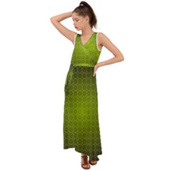 Hexagon Background Plaid V-neck Chiffon Maxi Dress