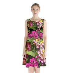 Summer Lantana W Bee Sleeveless Waist Tie Chiffon Dress by Riverwoman