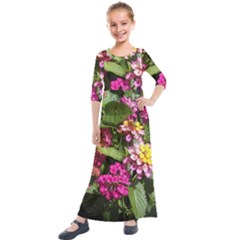 Summer Lantana W Bee Kids  Quarter Sleeve Maxi Dress by Riverwoman