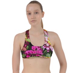 Summer Lantana W Bee Criss Cross Racerback Sports Bra by Riverwoman