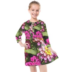 Summer Lantana W Bee Kids  Quarter Sleeve Shirt Dress by Riverwoman