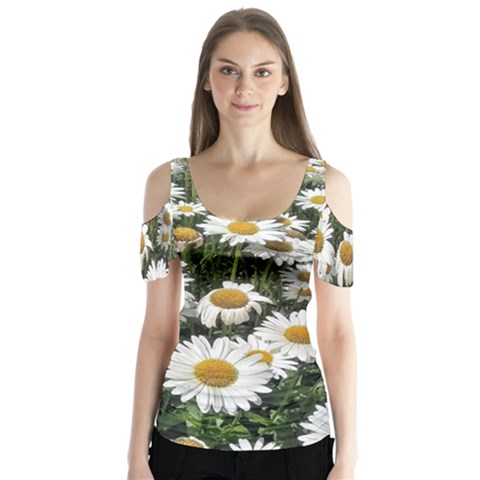 Columbus Commons Shasta Daisies Butterfly Sleeve Cutout Tee  by Riverwoman