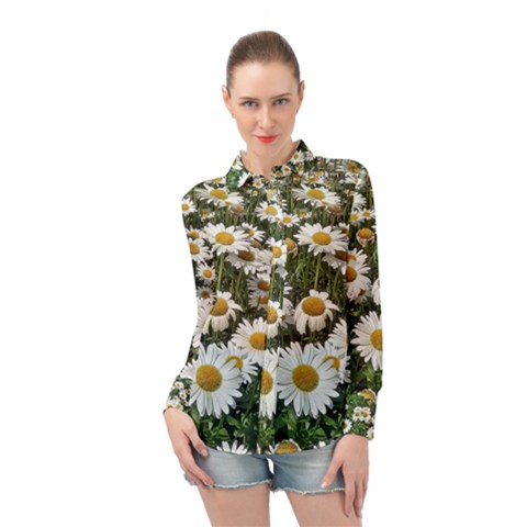 Columbus Commons Shasta Daisies Long Sleeve Chiffon Shirt by Riverwoman