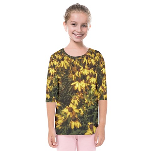 Echinacea Paradoxa Kids  Quarter Sleeve Raglan Tee by Riverwoman