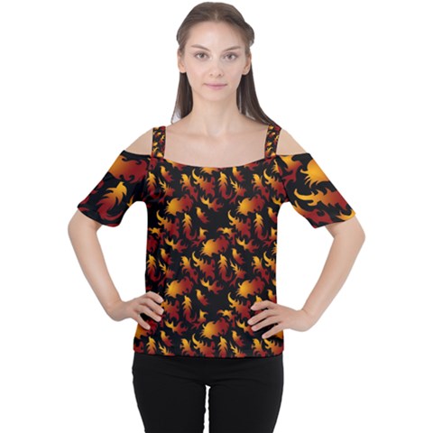 Abstract Flames Pattern Cutout Shoulder Tee by bloomingvinedesign