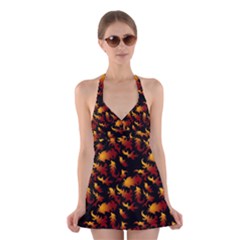 Abstract Flames Pattern Halter Dress Swimsuit  by bloomingvinedesign